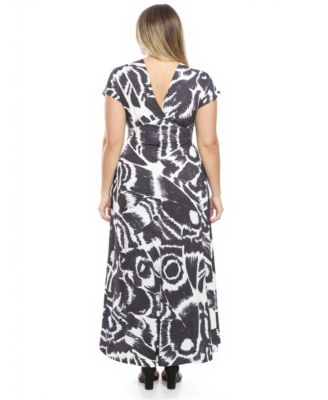 Plus Size Abstract Empire Waist Cap-Sleeve Dress