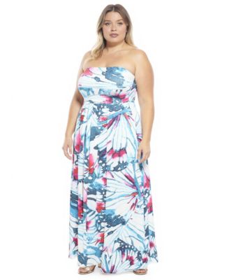 Plus Size Butterfly Strapless Pocket Maxi Dress