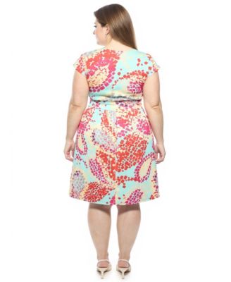 Plus Size Abstract Cap-Sleeve Pocket Dress