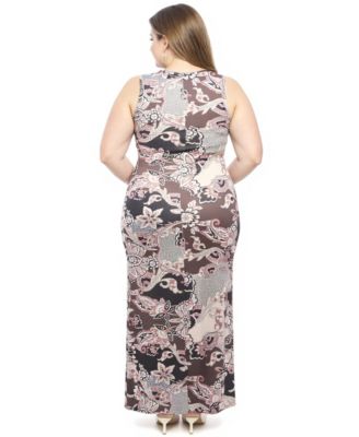 Plus Size Paisley Side Slit Sheath Maxi Dress