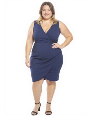 Plus Size Faux Wrap Tulip Hem knee Length Dress