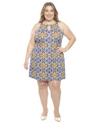 Plus Size Floral Paisley Sleeveless Keyhole Dress
