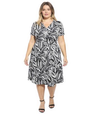 Plus Size Abstract V-Neck A-Line Midi Dress