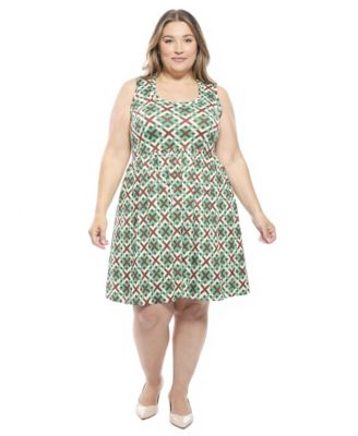 Plus Size Geometric Sleeveless Fit and Flare Dress