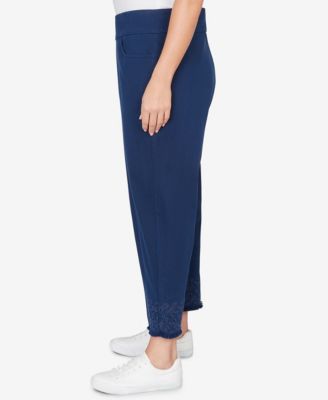 Plus Size Mykonos Geometric Embroidered Super Stretch Denim Ankle Pants
