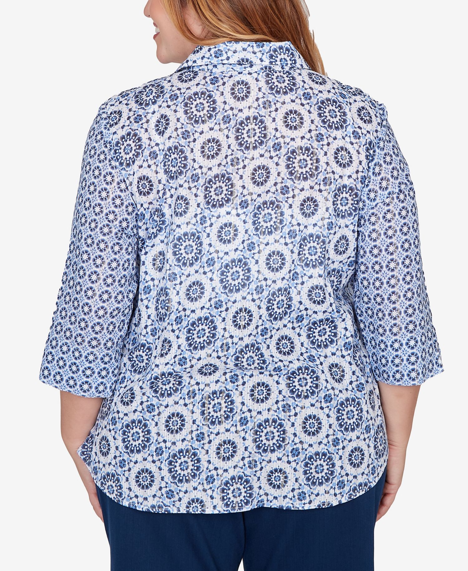 Plus Size Mykonos Geometric Button-Front Closure Collared Top