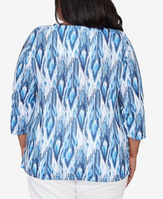 Plus Size Mykonos Ikat Embellished Neck Top