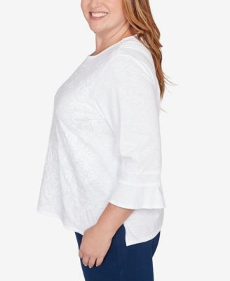 Plus Size Mykonos White Medallion Embroidered Top