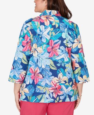 Plus Size The Royal Treatment Tropical Eyelet Button Down Top