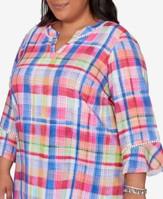 Plus Size The Royal Treatment Watercolor Split Neck Bell Sleeve Top