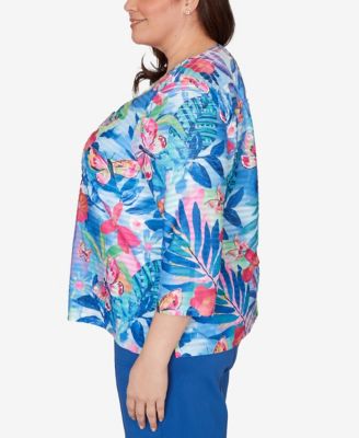 Plus Size The Royal Treatment Tropical Butterfly Ruffle Textured Top