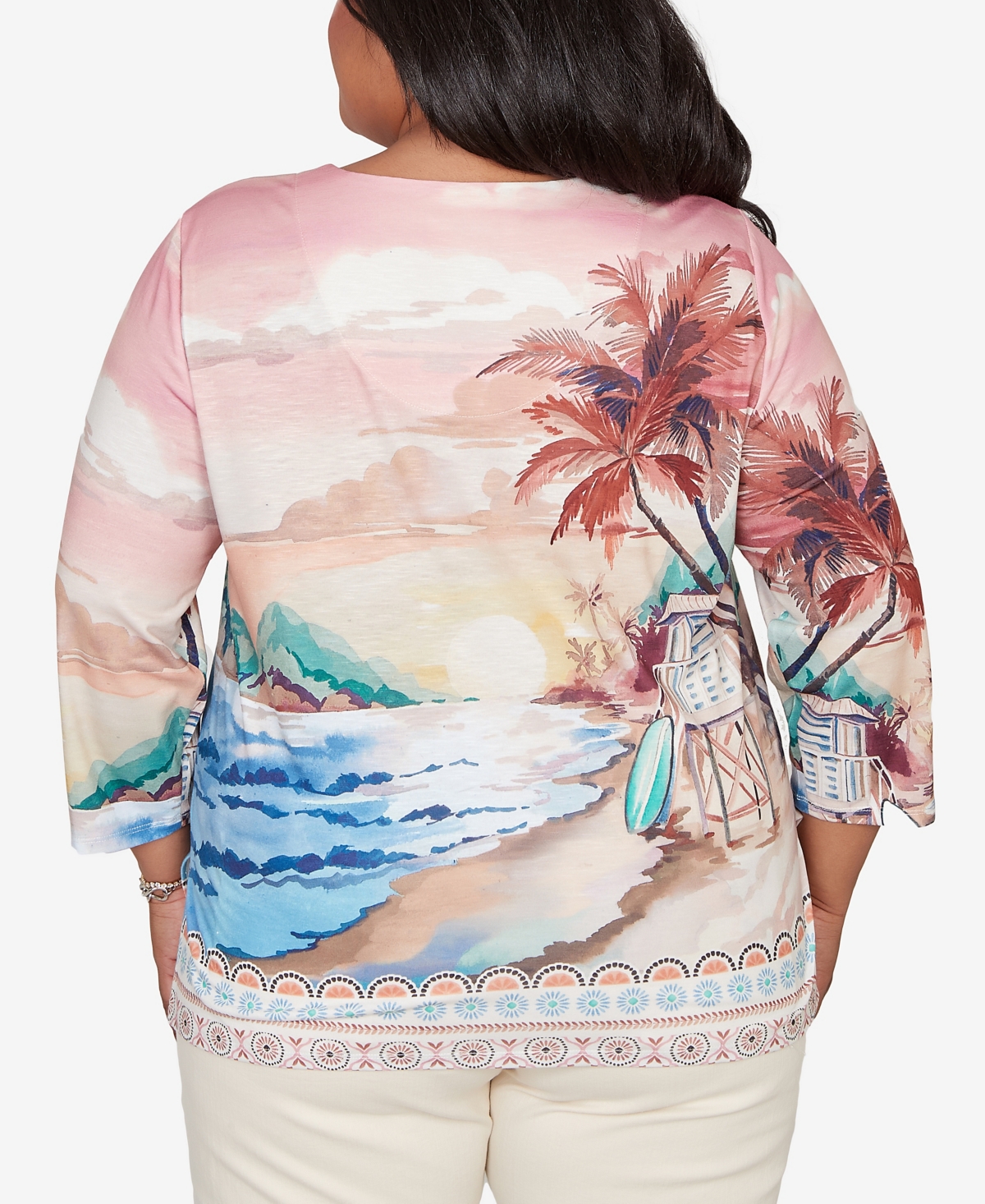 Alfred Dunner Plus Beachcomber Sunset Beach Scenic Split Neck Top