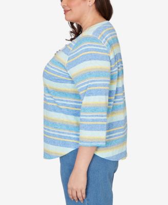 Plus Size Beachcomber Coastal Striped Top with Necklace