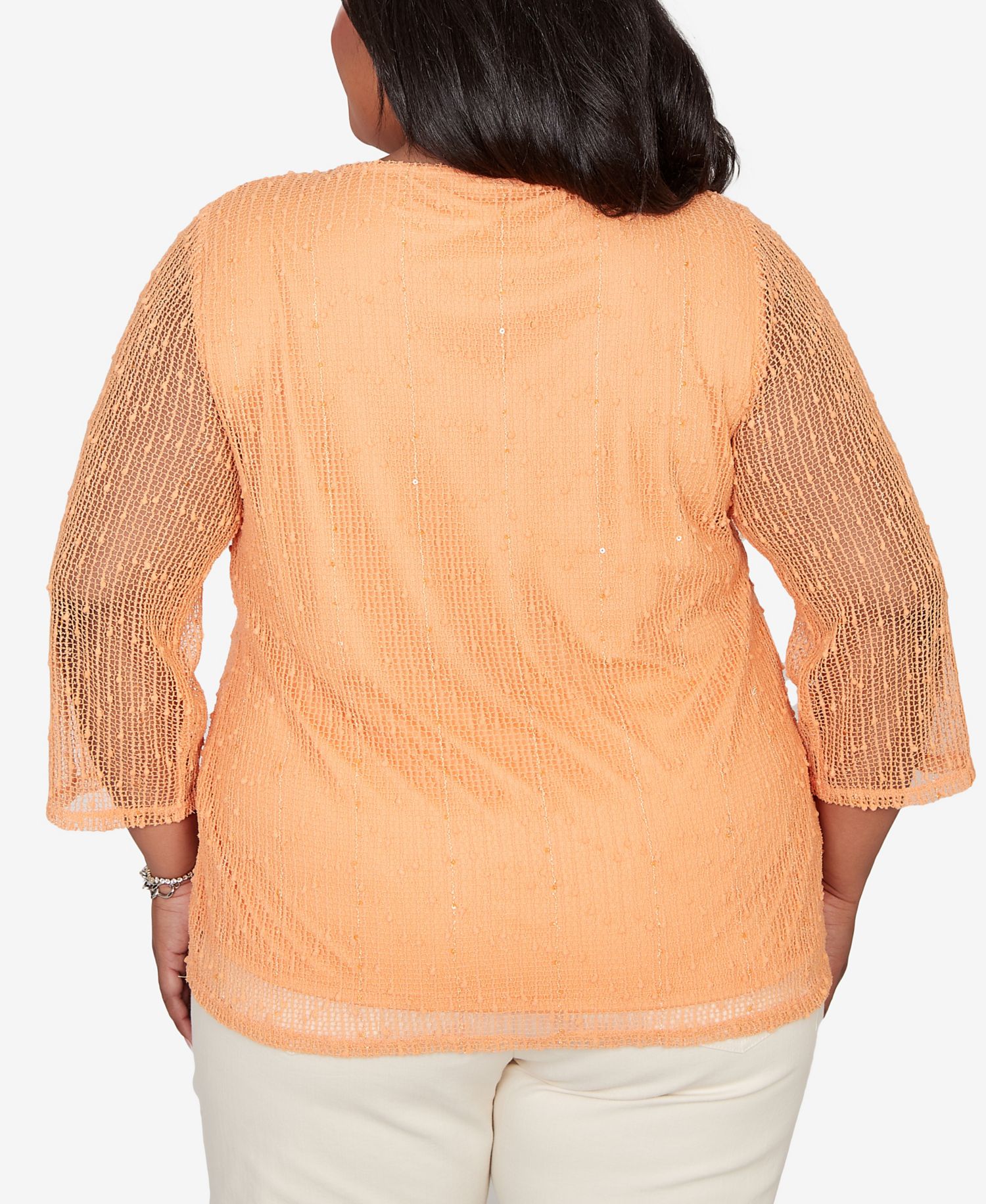 Plus Size Beachcomber Bright Popcorn Mesh Top with Necklace