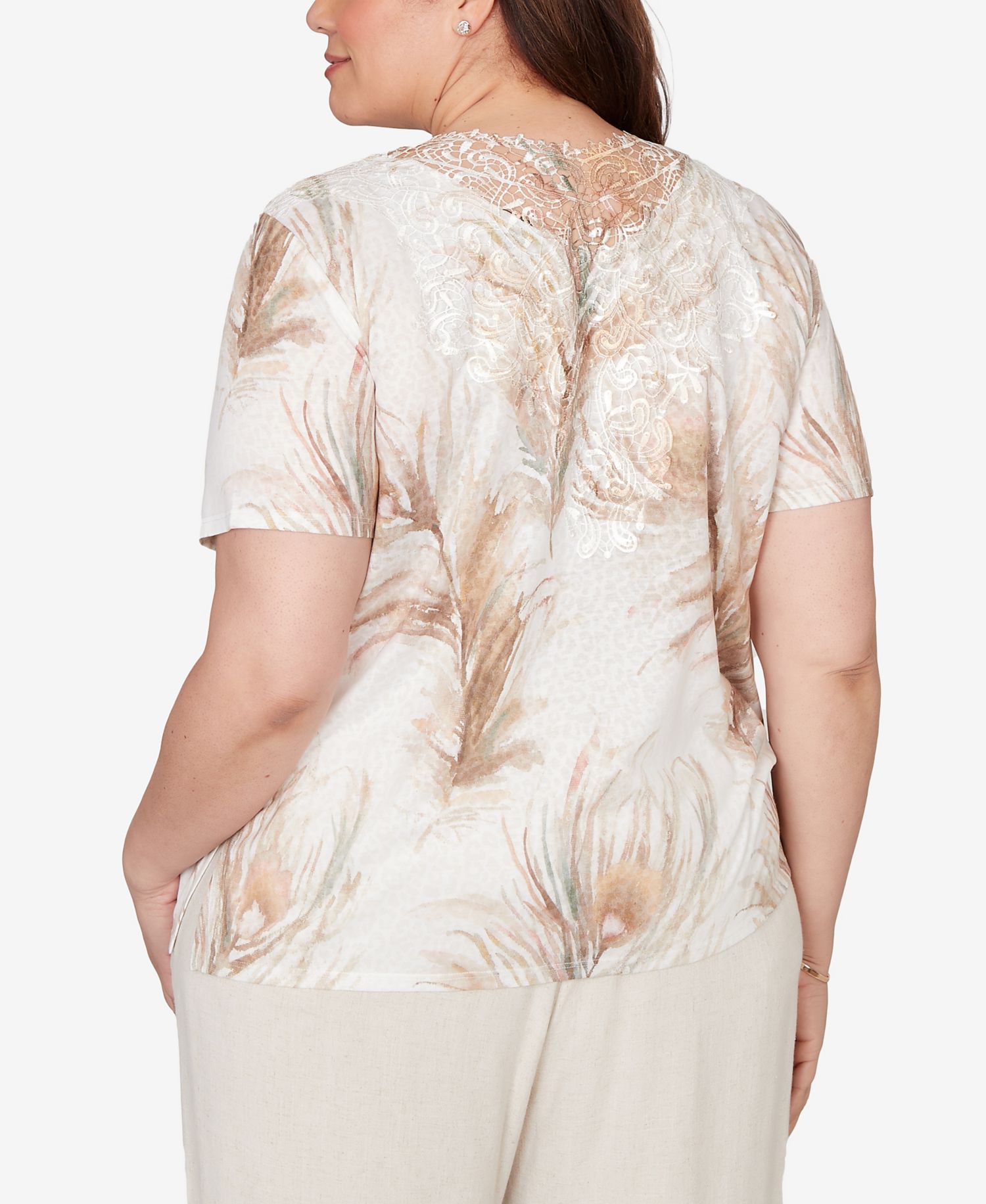 Plus Size Natural Wonder Feather Print Short-Sleeve T-Shirt