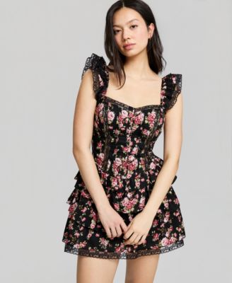 Women's Cotton Corset Ruffled Mini Dress