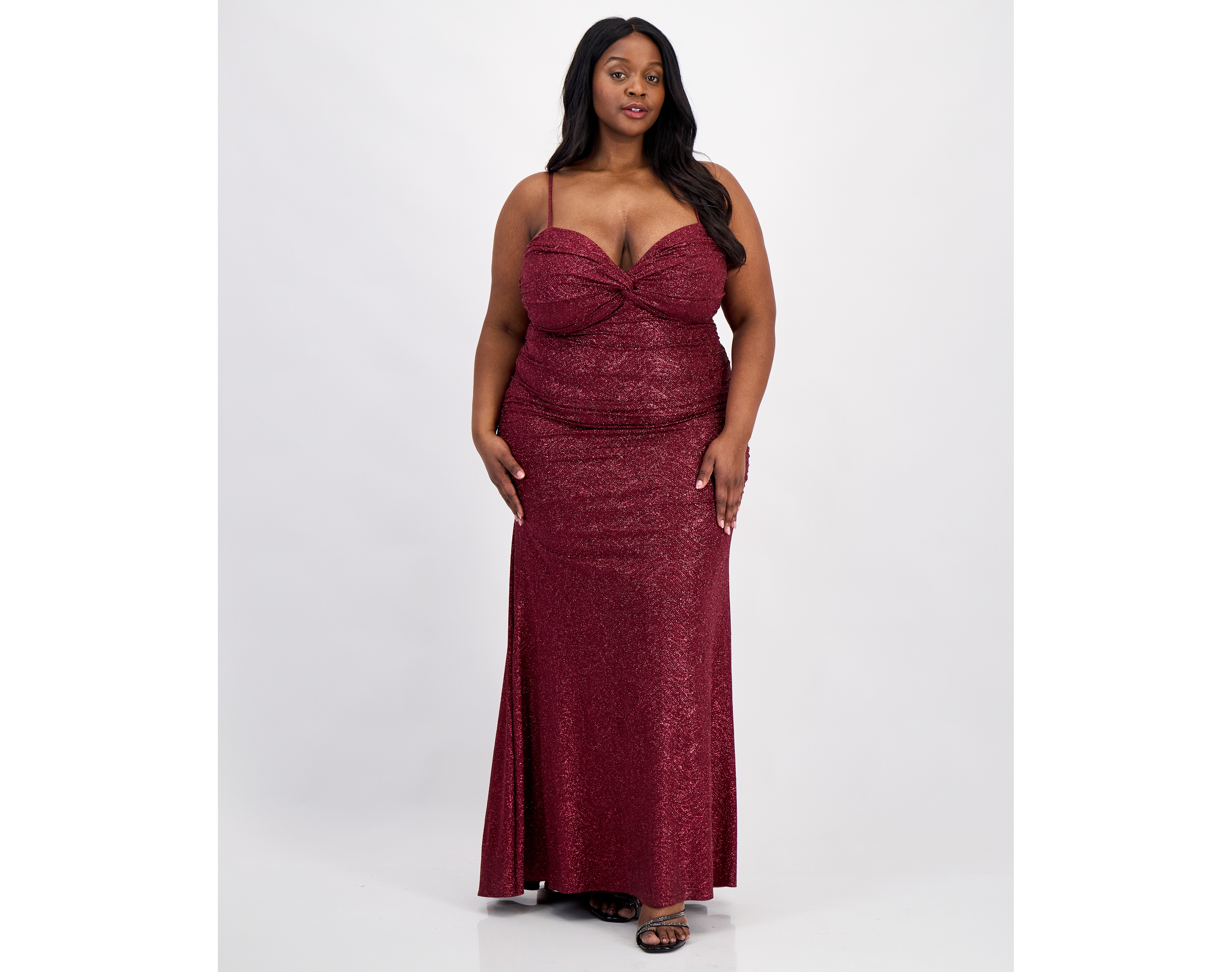 Emerald Sundae Trendy Plus Glitter-Knit Twist-Front Gown