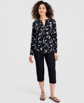 Petite Printed Button-Front Knit Top