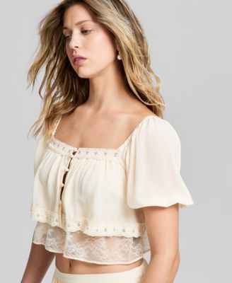 Women's Chiffon Lace Short-Sleeve Top