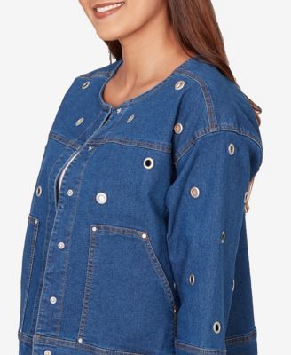 Petite Grommet Detail Stretch Denim Jacket
