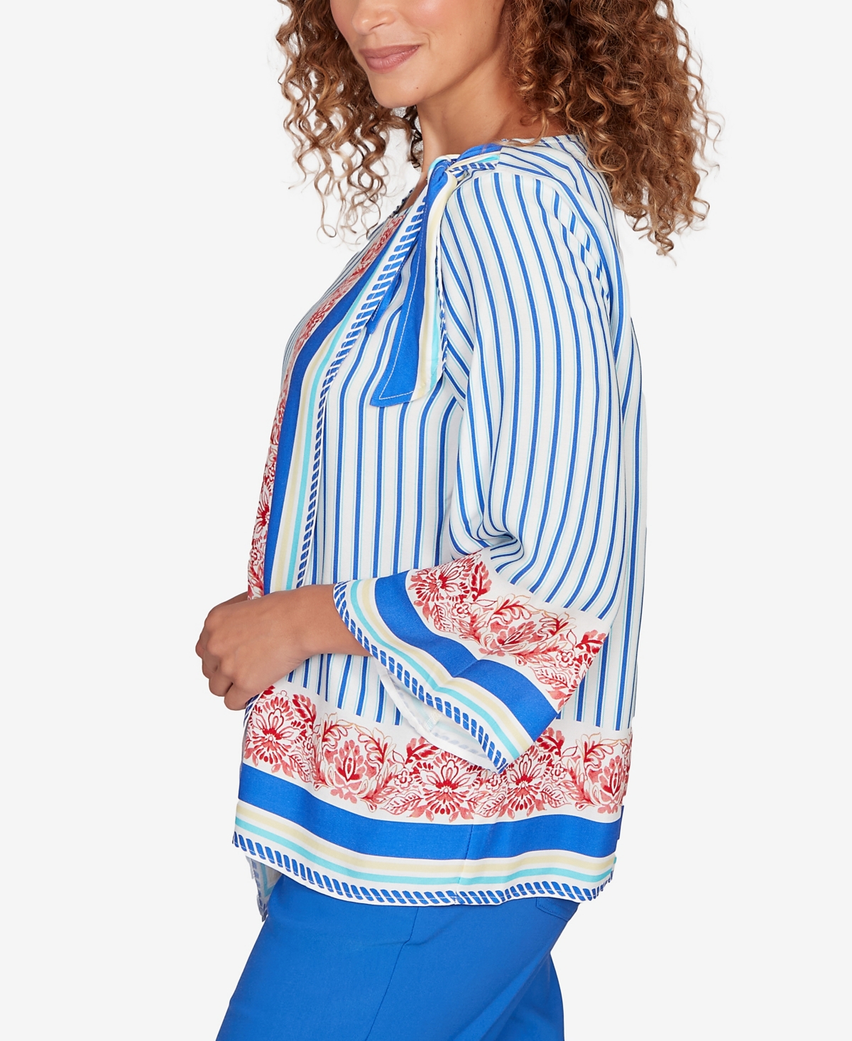 Ruby Rd. Petite Striped Scarf Print Tie Shoulder Top