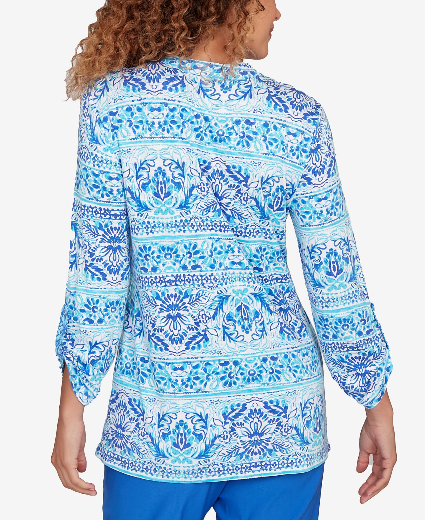 Женский топ Ruby Rd. Petite Woodblock Twin Printed Knit, цвет: Синий разноцветный — фото 5