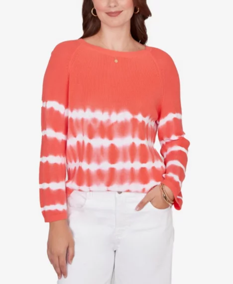 Petite Tie Dye Cotton Raglan Sweater - Deep Coral