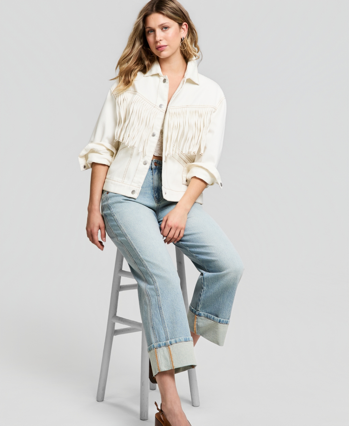 And Now This Women's Fringe-Trim Denim Jacket, Macy's Exclusive