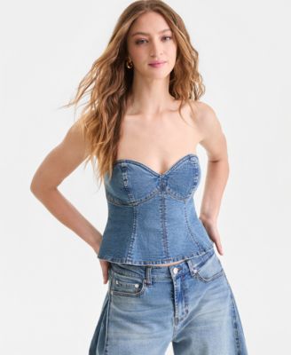 Women's Denim Strapless Peplum Corset Top