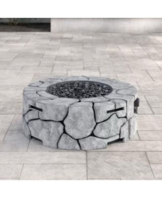 28 Inch W 9 Inch H Fiber Reinforced Concrete Outdoor Fire Pit Stone Gray 40000 BTU Push Button Ignition