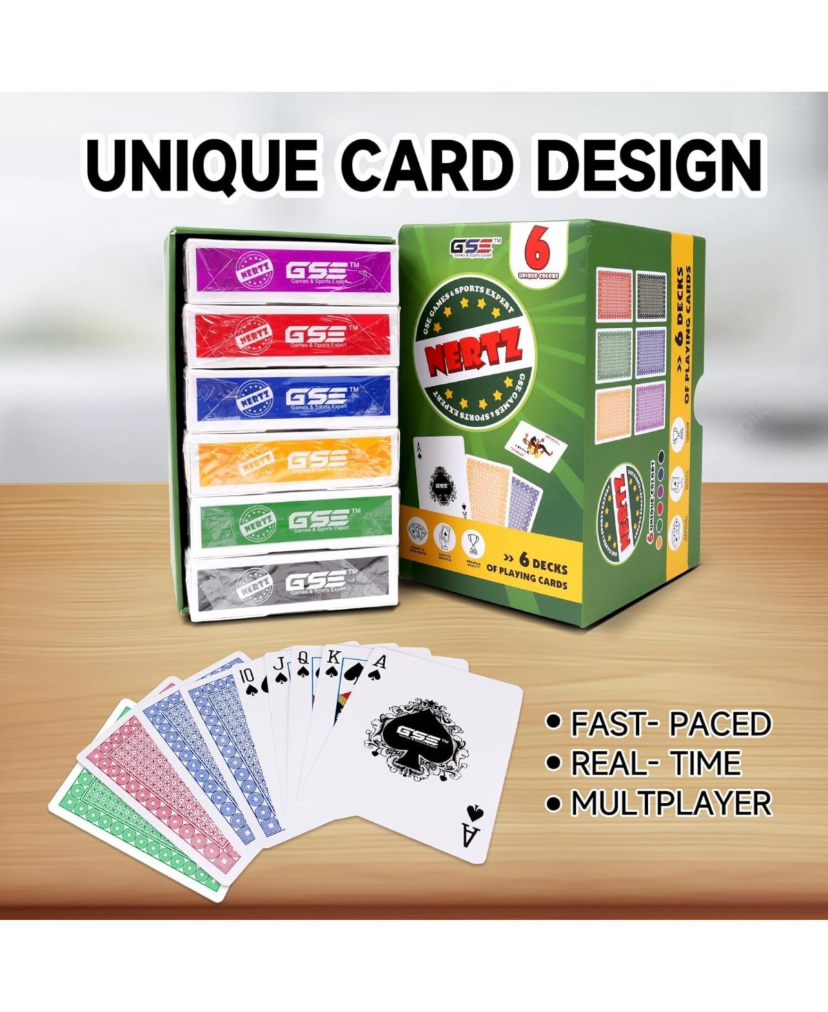 Gse Games & Sports Expert -Deck Nertz Card Game Set, Multi-colored Playing Cards for Poker, Blackjack, Rummy, Go Fish