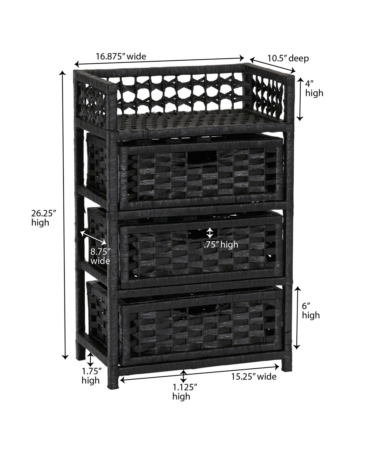 Household Essentials Woven 3 Drawer Chest with Cutout Handles, Paper Rope Stained