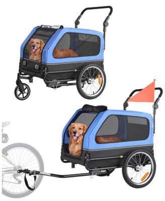 Dog Bike Trailer 2-in-1 Pet Carrier 88 LB Capacity with Leash Attachment