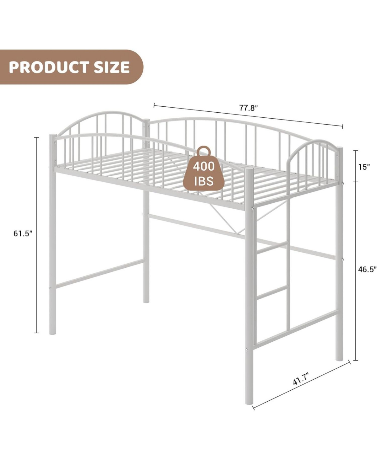 gaomon Loft Bed Twin Size, Heavy Duty Metal Frame with Arched Guardrail and Safety Ladder, Space-Saving, No Box Spring Needed