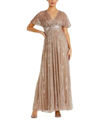 Women's Embellished Mesh V Neck Short Sleeve Gown
