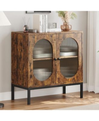 Sideboard Buffet Cabinet with Storage, Accent Cabinet with Rattan Doors,Adjustable Shelf & Metal Feet,Coffee Bar Liquor Cabinet for Living Room