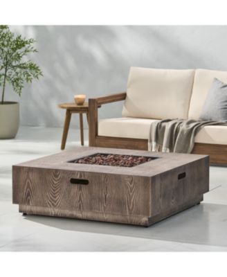 Wellington Square Iron Fire Pit with Wood Pattern 50000 BTU Tank Outside