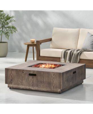 Wellington Square Iron Fire Pit with Wood Pattern 50000 BTU Tank Outside