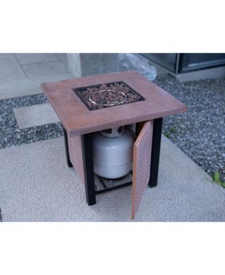 25 Inch H 28 Inch Square Outdoor Patio Propane Fire Pit Table 50000 BTU Rattan Weave Grain CSA Certified with Tabletop Cover