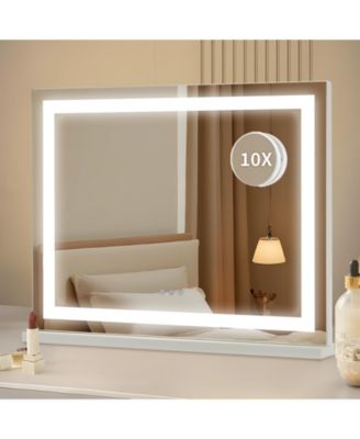 Tabletop Mirror, Makeup Mirror, 3 Color Tones, LED, Non-Slip, 360-Degree Rotation