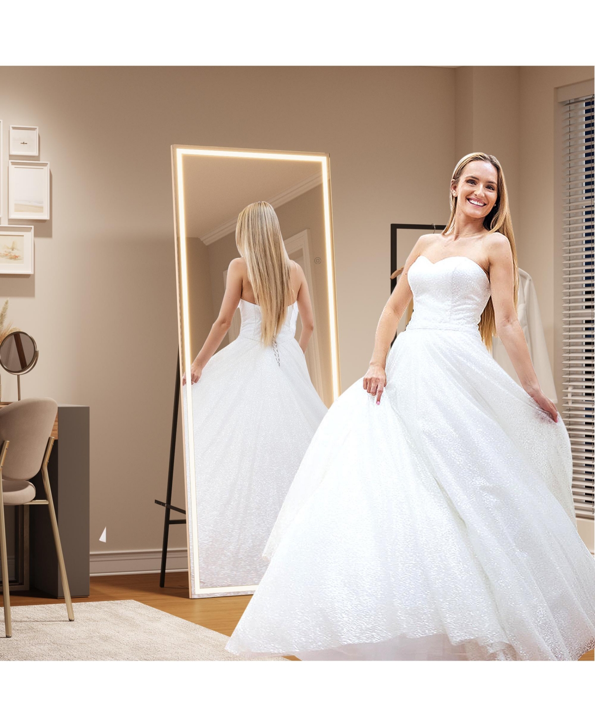 Homfan 71"x 28" Full Body Mirror with Led Light, Floor Mirror, dimming 3 Colors Lighting Bedroom Bathroom