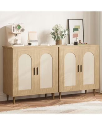 Sideboard Buffet Kitchen Storage Cabinet with Rattan, Solid Wood Feet for Living Room, Hallway, Entryway, Cabinet with Ample Storage