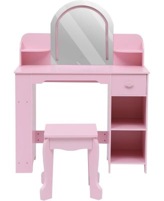Kids Vanity Lighted Mirror - 2 in 1 Little Girls Vanity Table and Stool - Kids Makeup for Bedrooms, Apartments