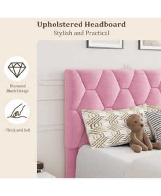 Queen Upholstered Bed Frame with Headboard and Wood Slats