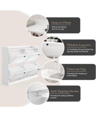 Large Shoe Storage Cabinet with 4 Flip Drawers, Narrow Entryway Shoe Organizer with Adjustable Shelves, White