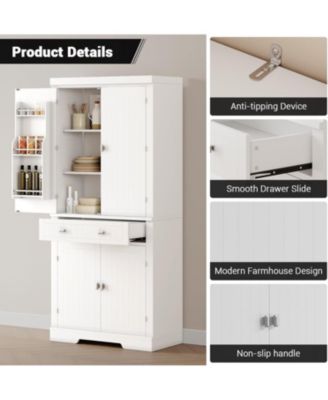 72" Tall Kitchen Pantry Cabinet, Large Cupboard Storage Cabinet with Drawer 6 Door Racks and Adjustable Shelves for Living Dining Room Laundry
