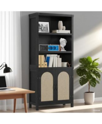 Rustic Bookshelves and Bookcases with Doors, Wooden 3 Shelf Bookshelves with Cabinets,70 in Tall Floor Standing Display Storage Shelves