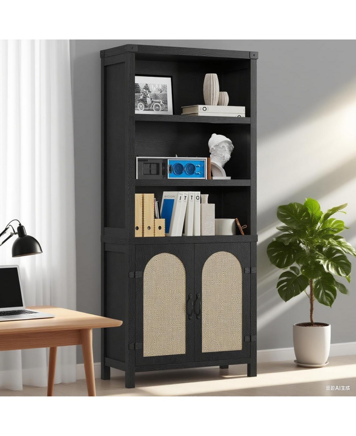 gaomon Rustic Bookshelves and Bookcases with Doors, Wooden 3 Shelf Bookshelves with Cabinets,70 in Tall Floor Standing Display Storage Shelves