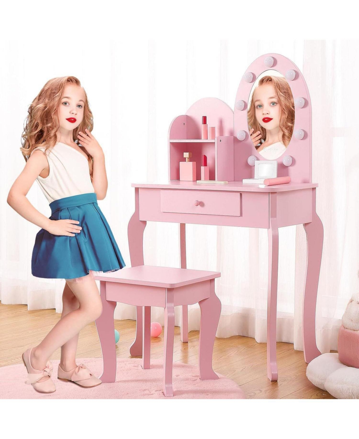 Gaomon Kids Vanity - Vanity Desk Mirror Lights - Girls Vanity for Bedrooms, Apartments, Easy to Assemble