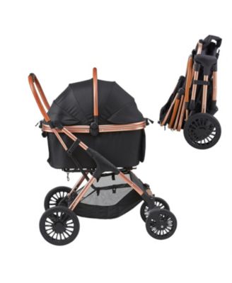 4-Wheel Dog Stroller with Brakes & Carrier, Holds 66lbs, for Small/Medium Dogs